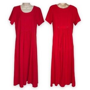 Vintage Cotton USA Red Long Maxi Dress Short Sleeve Round Neck Womens Size Small